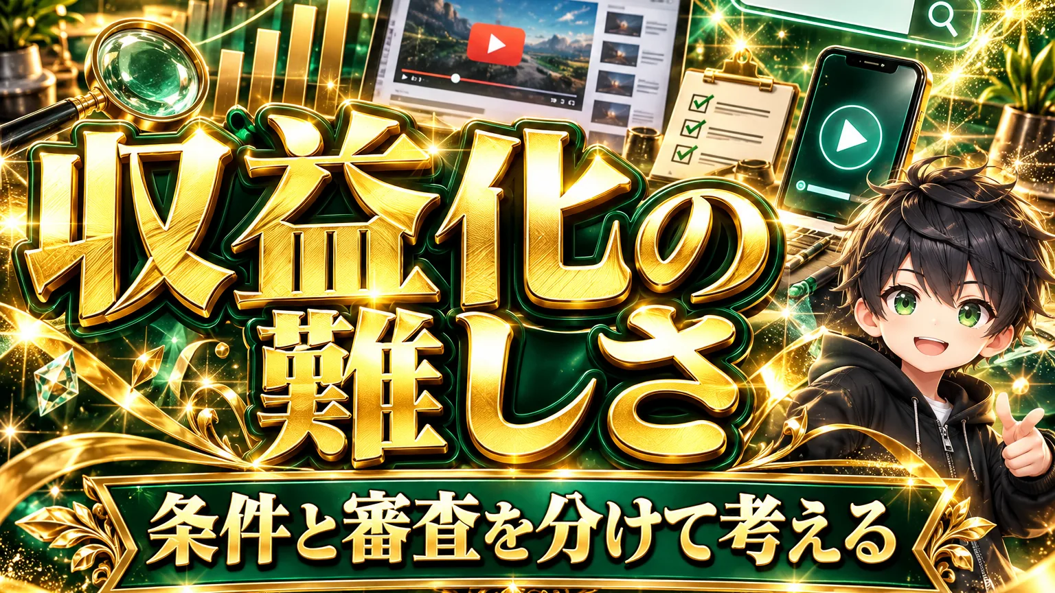 YouTube収益化は難しい?条件達成と審査を分ける確認表のアイキャッチ