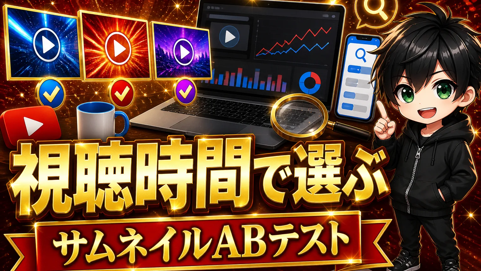 YouTubeサムネイルABテストのやり方|判定は総再生時間のアイキャッチ